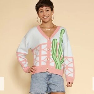 Miss Sparkling Cactus Resort Knit Oversized Cardigan Sweater Small